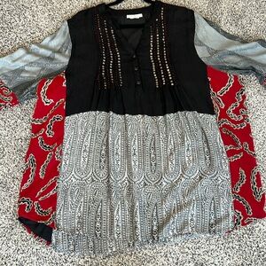 ULLA POPKIN Boho Bohemian Festival Color Block Oversized Relaxed Fit Embellished